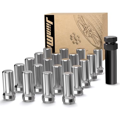 Image of 1 /2 x20 Lug Nuts Chrome with Spline Tuner, Locking Aftermarket Wheel Nut XL 2 inch Length with 1 Socket Key, 60 Degree Conical /Cone Bulge Seat Closed End. 20PACK