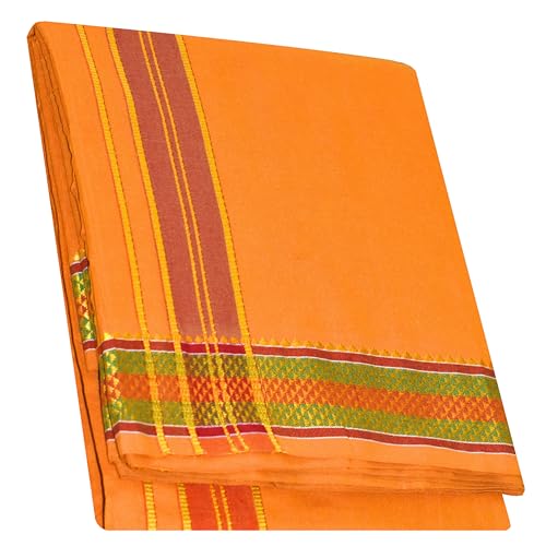 Image of TUNI MANI Men's Panchakacham Dhoti with Angavasthram with Zari Border, Cotton, Size: 9 X 5 (4.0mtr Dhoti, 2.25mtr Towel)