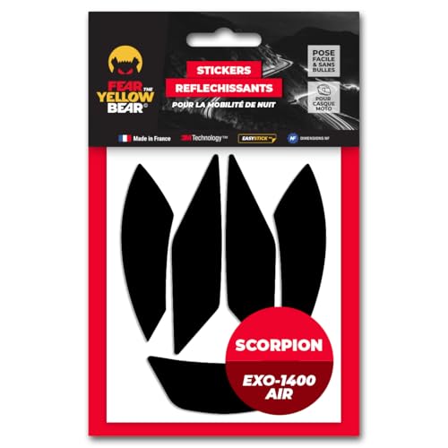 Fear The Yellow Bear© Easy Replica Scorpion Exo 1400 Air™, Kit 4 Stickers réfléchissants REPOSITIONNABLES, pour Casque Moto, 3M™ Technology (Noir,...