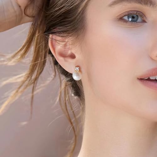 925 Sterling Silver Post Pearl Earrings Gold/Silver CZ Diamond Pearl Stud Earrings Bridesmaid Wedding Earrings Women Jewelry Gifts 6mm/8mm/10mm2