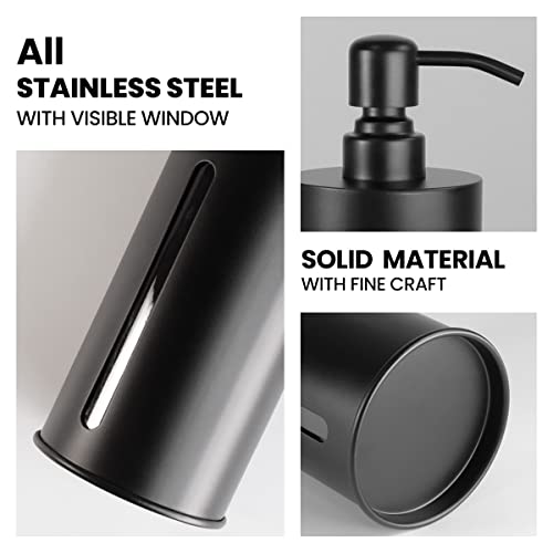Zegeon 17.5 Oz Soap Dispenser With Clear Window, Matte Black Stainless Steel Hand Pump Dispenser, Rust Proof Countertop Lotion Bottle, For Kitchen & Bathroom, Refillable Hand Liquid Dispenser #TOP1
