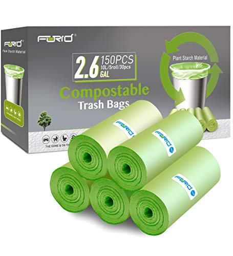 Bolsas de basura pequeñas – Forid 2.6 galones compostables bolsas de basura 150 unidades mini fuertes bolsas de basura 10 litros sin perfume bolsas para la cocina, el baño, la...