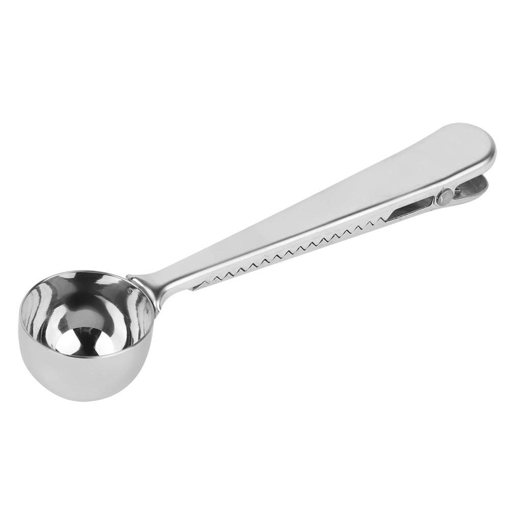 Fdit1 Coffee Bag Clip Scoop Tea Spoon 2 in 1 Stainless Steel Stirring Measuring Spoon with Sealing Clip for Kitchen Cafe