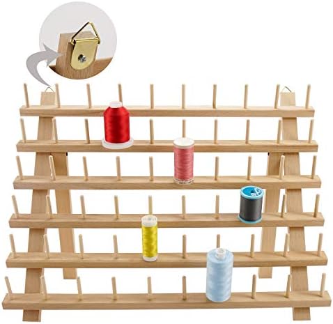 New Brothread 60 Spools Wooden Thread Rack/Thread Holder Organizer with Hanging Hooks for for Sewing, Quilting, Embroidery, Hair-braiding