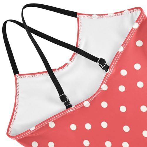 KLL Polka White Dots on Red Background Girl 1-Piece Swim