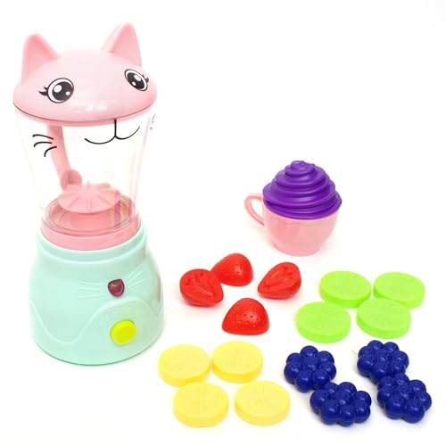 Boley Zoo Troop: Kitty Smoothie Maker - 19 Pieces - Animal Themed Kitchen Playset, Battery Operated Toy Appliance, Food & Cooking Accessories, Kids Ages 2+