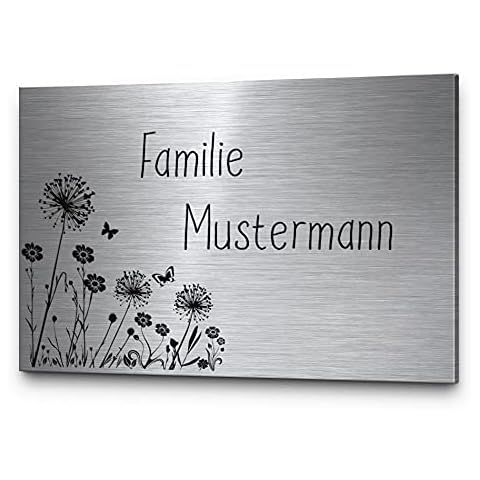 Edelstahl Türschild mit Gravur | Namensschilder mit Namen Briefkastenschild selbstklebend o. mit Bohrlöcher | mehr als 30 Motive | Klingelschild - Türschilder für Haustür o. Briefkasten wetterfest Cover