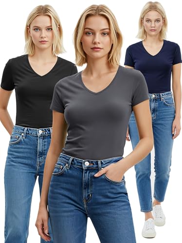 Emmalise - Camiseta de manga corta para mujer, cuello en V, tallas junior y grande - - Large