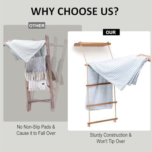 Gomyrod SN12Z1014 5-Layer Wooden Blanket Ladder, 2-In-1 Towel Racks Blanket Quilt Towel Holder Rack Decorative Ladder thumb #1