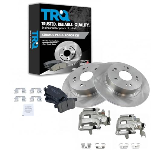 Image of TRQ Rear Brake Pad and Rotor Set Ceramic Vented Rotors Calipers | For 2009-2014 Acura TSX 2008-2012 Honda Accord