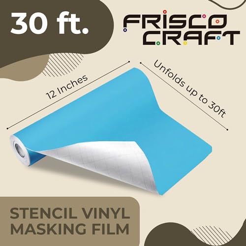 Frisco Craft Stencil Vinyl Masking Film - Compatible Stencil Vinyl for Cricut Machine, Silhouette, Cameo - Blue Removable Sheet - Easy to use, No Residue, Multi-Purpose (12” x 30ft)