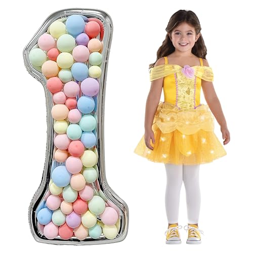Skywin Large Numbers for Party Decor- 1, Big Numbers for Party Decorations 65 Inches (5.42 Feet) Mosaic Balloon Frame, Giant Balloon Frame, Birthday Parties and Decor (Silver)