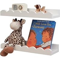 Gieanoo Floating Bookshelf, Scalloped Nursery Book Shelf set of 2 Solid Pine Wood Toddler Room Decor Wall Mounted Bookshelves for Bedroom Kids, Toddler Room, Baby Room(White,40cm)