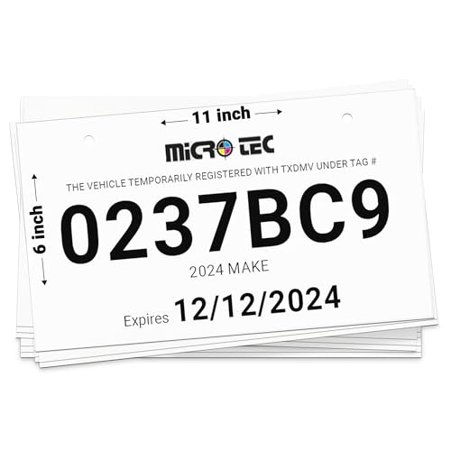MICRO TEC Temporary Paper License Plate Tags for Car Dealerships - Heavy Duty 10 mil Coated Paper - Plain Blank 11