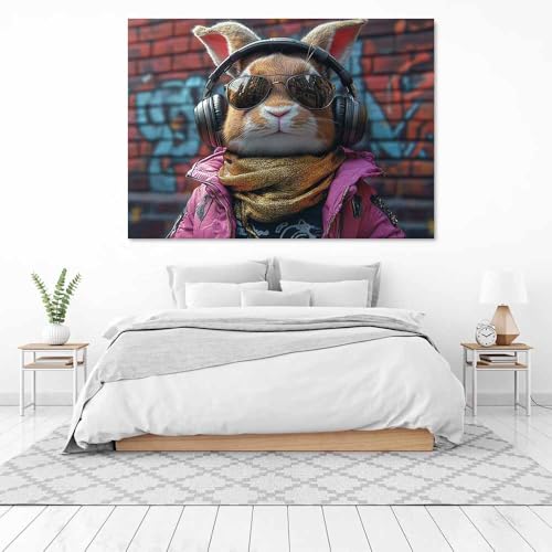 Tableau lapin grey 59 impression sur toile florale 70x100cm pour salon