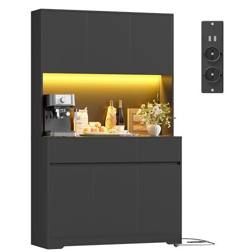FirFurd Küchenschrank Buffetschrank mit LED und Steckdose Küchenschrank mit Arbeitsplatte Sideboard für Küche Wohnzimmer Esszimmer Küchenbuffet 180x100x38,5cm schwarz FirFurd Küchenschrank Buffetschrank mit LED und Steckdose Küchenschrank mit Arbeitsplatte Sideboard für Küche Wohnzimmer Esszimmer Küchenbuffet 180x100x38,5cm schwarz