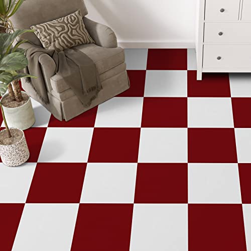 Alow Peel and Stick Floor Tile, Vinyl Flooring White and Red Checkered,12in×12in Peel and Stick Flooring for Dining Room,Bathroom and Kitchen(20 Pieces, 10Pieces Each in red and White)