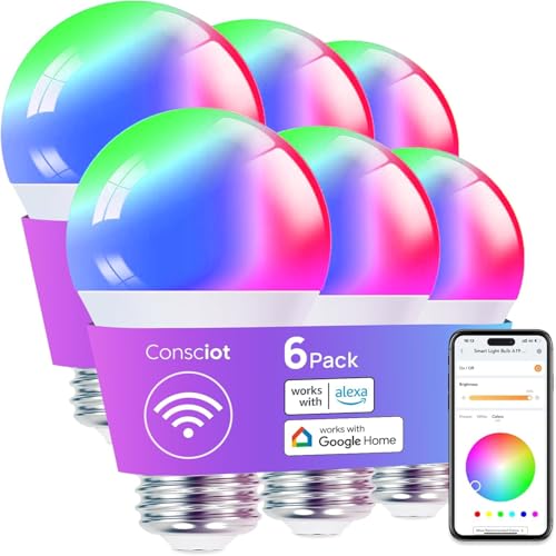 Image of Consciot Smart Light Bulbs, A19 Color Changing Smart Bulbs, 800 Lumens 60W Equivalent, Works with Apple Home, Alexa, Google Home & SmartThings, Dimmable LED, 6-Pack