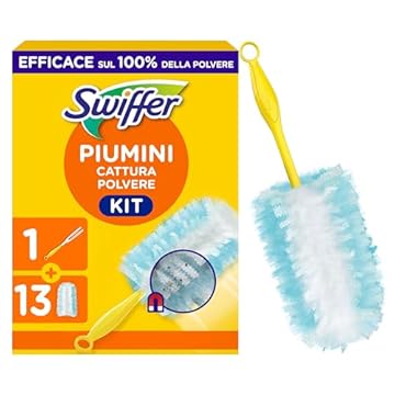 Swiffer Duster Piumini Cattura Polvere, 1 Manico e 13 Piumini, Cattura e Intrappola Polvere e Sporco, Raggiunge I Punti più Difficili della Casa, Maxi Formato