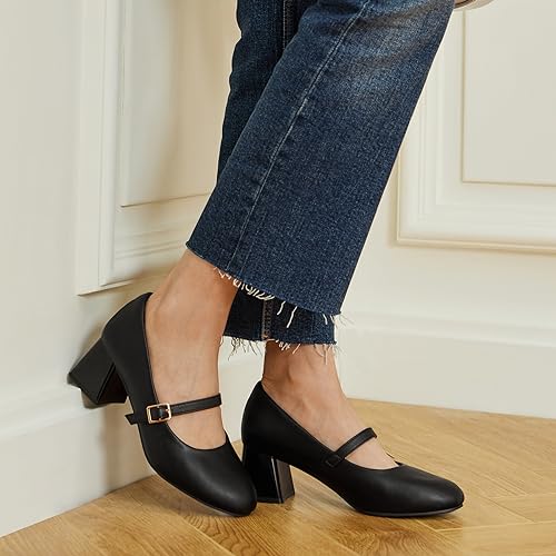 Trary Mary Jane Shoes Women Chunky Heels for Women Round Toe Pumps Dress Shoes by Trary - Used condition - Image 3