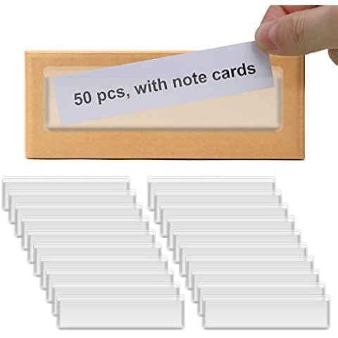 Etikettenhalter, selbstklebende Regaletiketten - Fushing 50 Stück durchsichtige Kunststoffetiketten für mit Namensschild-Einsätzen, abnehmbare Klebetaschen für Regal, Briefkasten, Ordner, Schubladen Cover