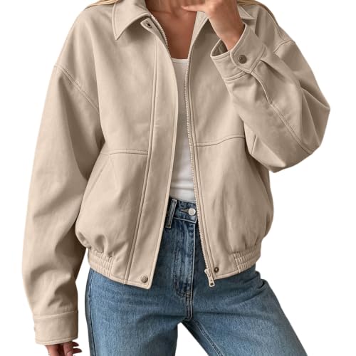 Houjibfa Faux Suede Jacket Women Cropped Zip Up Lapel Collar Fall Coats - image 2