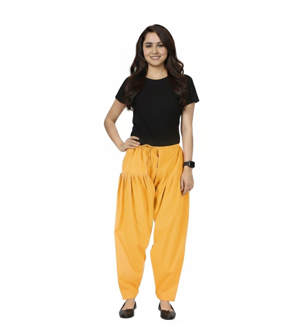 Women's Cotton Semi Patiala Salwar, Loose Fit Pleated Pants-picture-37