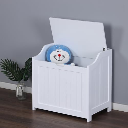 Cofre para ropa Relaxdays de 80l blanco con tapa de madera MDF 5