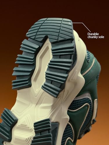 Image of The Souled Store Fumes NX: Sage Men and Boys Low Top Sneakers Green and Off White Streetwear Chunky Trainer Breathable Mesh Cushioned Midsole Durable Sole Lace Up Lightweight Padded Collar