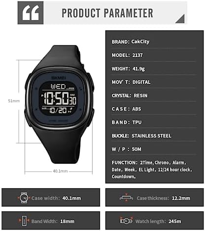 CakCity Mens Digital Watch Waterproof Wrist Watch for Women Sport Watch with Stopwatch Countdown Dual Time Square Digital Watches for Unisex