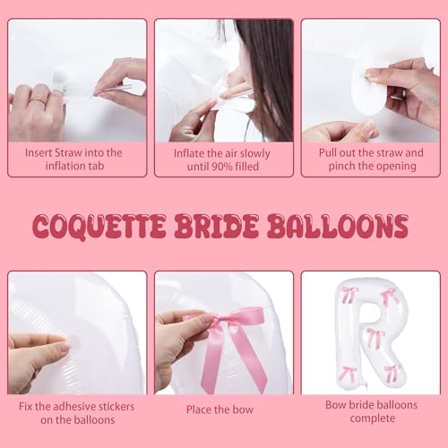 Image of 40inch Bride Balloons with Bow-Jumbo Bride to Be Balloons for Bridal Shower Bachelorette Party Decorations and Engagement Party Supplies Coquette Party Decor(Pink Bow)