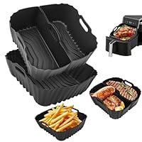 VINATO Set di 3 Teglie per Friggitrice ad Aria in Silicone - Accessori per Friggitrice ad Aria con Separazione Grasso, Lavabile in Lavastoviglie - Per COSORI, Ninja, Philips, Tefal, Russell Hobbs