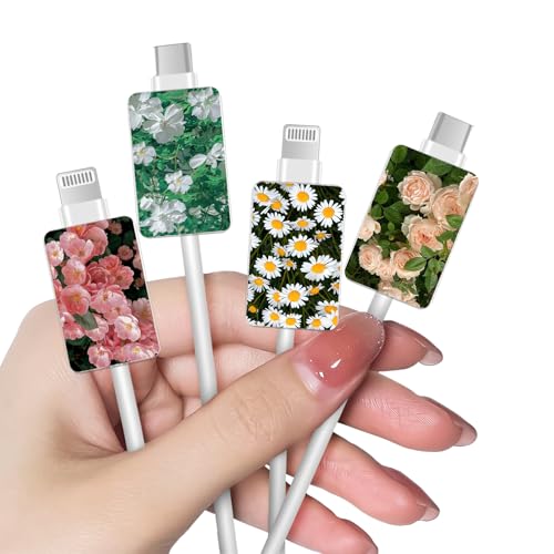 Économiseur de câble de données iPhone anti-rupture lot de 4 protections fleurs de type C
