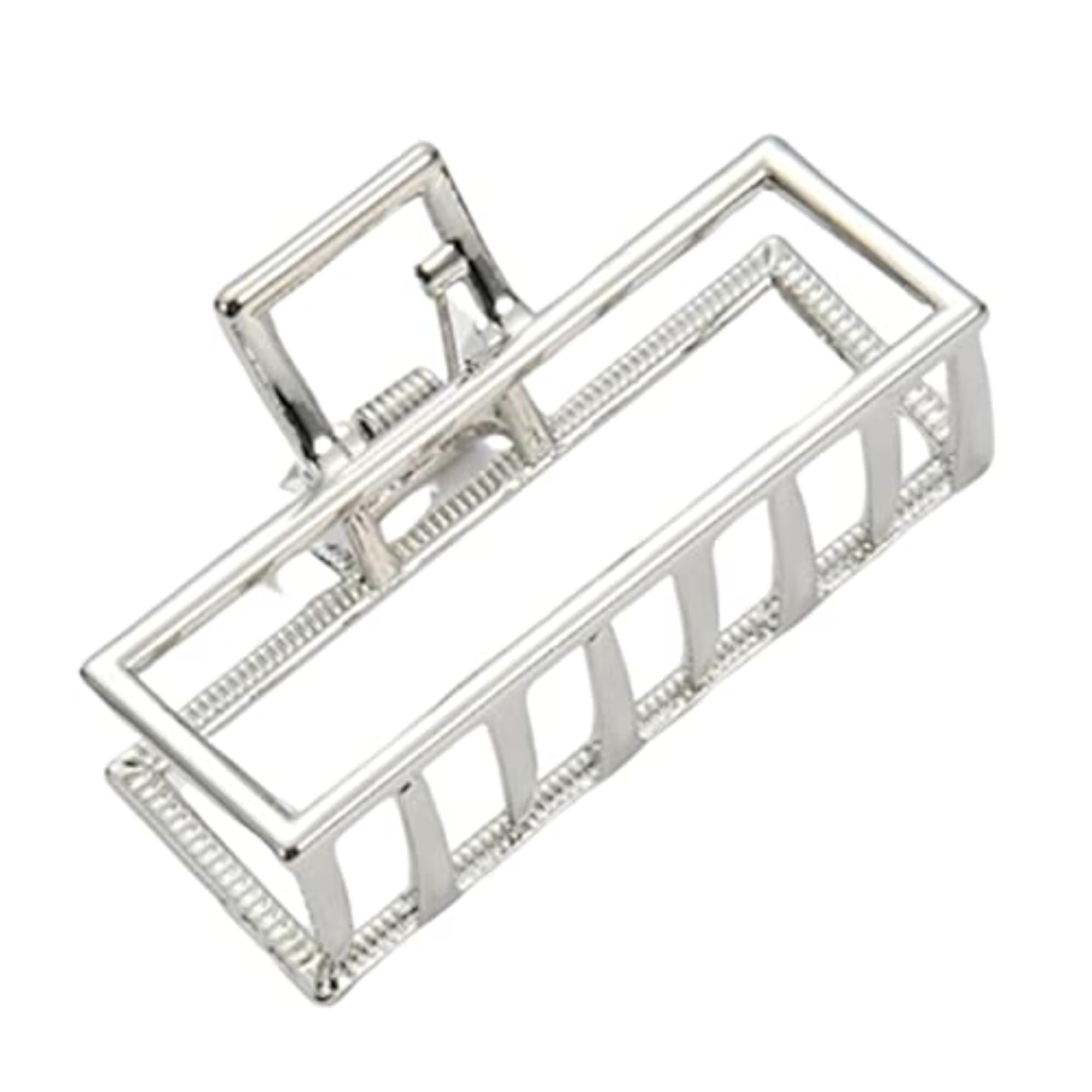 2x Ladies Rectangle Silver Hair Claw Clip Jaw Clamp, Thick Updo Tool