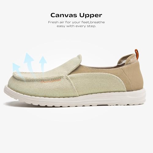 Image of Men's Canvas Loafers, Slip On Casual Shoes | Hands Free, Lightweight, Comfortable, Breathable Upper, Walking Shoes, Stretch, Travel, Vacation, Everyday Wear