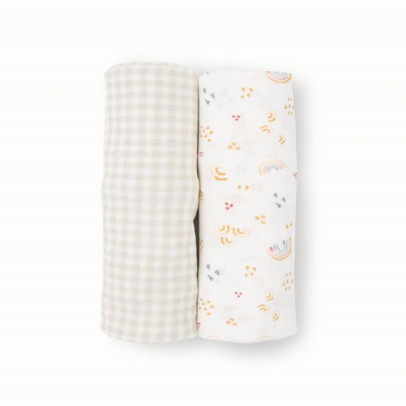 Image of Little Unicorn Large Stretch Knit Swaddle Blanket 2 Pack| Super Soft with Optimal Stretch for swaddling | Giftable Set (Rainbows)