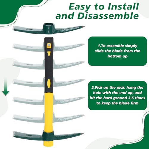 Lothee 6 PCS Pick Mattock Hoe 15 Inch Heavy Duty 1.5Lbs Forged Garden Pick Axe with Rubber Non-Slip Handle Weeding Mattock Hoe Agriculture Hand Tools for Weeding Cultivating Camping or Prospecting - Thumbnail 7