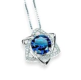 2 CT Blue Sapphire Necklace - Diamond Star of David Necklace - September Birthstone - 18kgp @ Sterling Silver Luxury Dainty Blue Sapphire Pendant 16