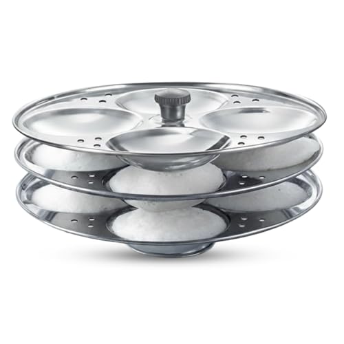 AMELLA E-KITCHEN Stainless Steel Non-Stick Idli Plates Idli Maker| Idli Stand with Holes for Pressure Cooker, 3 Plate