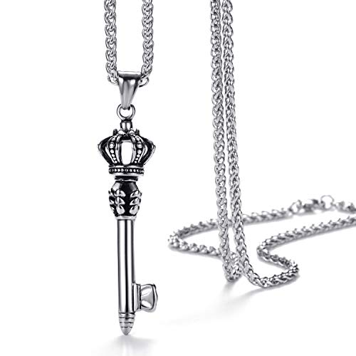 MOO&LEE Mens Stainless Steel Crown Key Pendant Necklace with 24 Inches Link Chain2