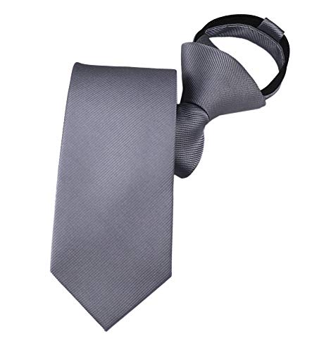 Elfeves Zipper Tie for Big Boys Mens Wedding Solid Color Designer Skinny Pre-tied Neckties2