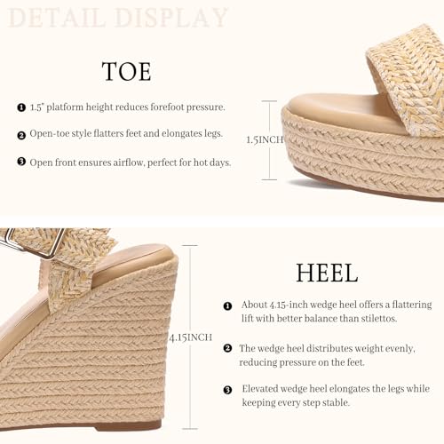 Image of Wedges for Women, Espadrille Platform Sandals, Comfortable Open Toe Wedge Heels with Ankle Strap Buckle, Summer Vacation Casual Shoes