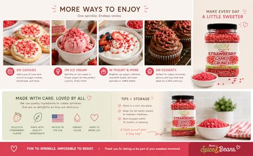 Image of Strawberry Candy Crunch 2.5 lb | Dessert Topping & Decoration for Ice Cream, Sundaes, Cakes, Cupcakes, Milkshakes & Frozen Yogurt | Bulk Resealable Bottle | Dasher's Spice & Beans