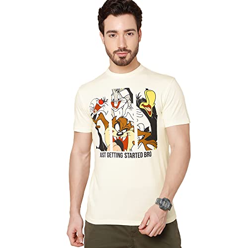 Image of Free Authority Looney Tunes Printed Regular Fit Yellow Cotton Men's T-Shirt
