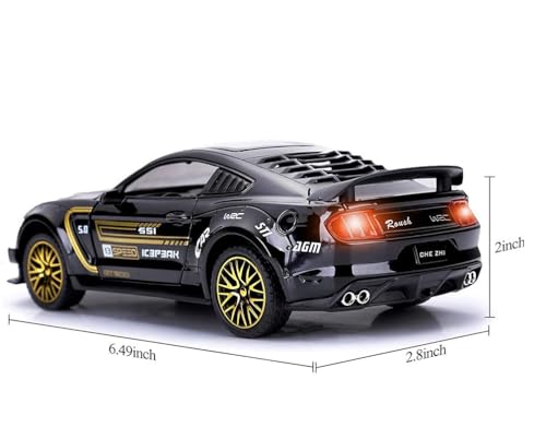 Image of New 1:32 Mastang Diecast Alloy Metal Pull Back Car with Openable Doors Music Sound and Light Vehicle Toy Car for Kids Boys (Blue)