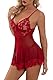 ONGASOFT Damen Sexy Unterwäsche für Frau Spitze Babydoll Sexy Dessous Sets Negligees Nachthemd V-Ausschnitt Und G-String, Rot