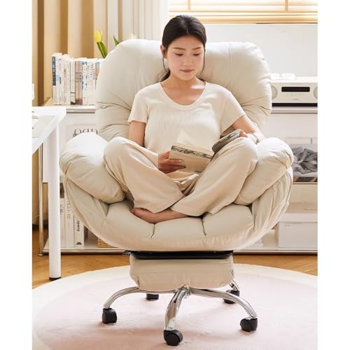 Poltrona da gioco moderna ergonomica con poggiapiedi reclinabile, ideale per camera da letto, studio, soggiorno e sala giochi, sedia reclinabile da ufficio beige