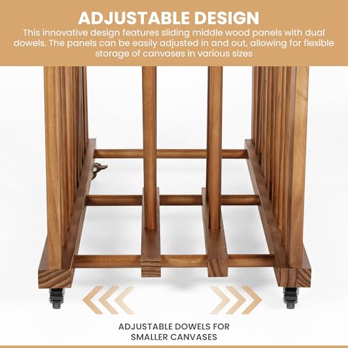 Image of Art Storage Rack and Art Rack and Studio Storage Organizer for Canvases - Paint Drying Rack with Adjustable Panels, Handles & Caster Wheels for Artwork - Canvas Boards - Frames & Prints