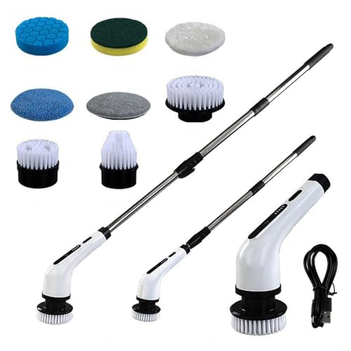 Image of Electric Rotary Scrubber, New Cordless Shower Cleaning Brush with 8 Replaceable Brush Heads, 3 Adjustable Speeds, and Adjustable Bathroom Tile Extension Handle