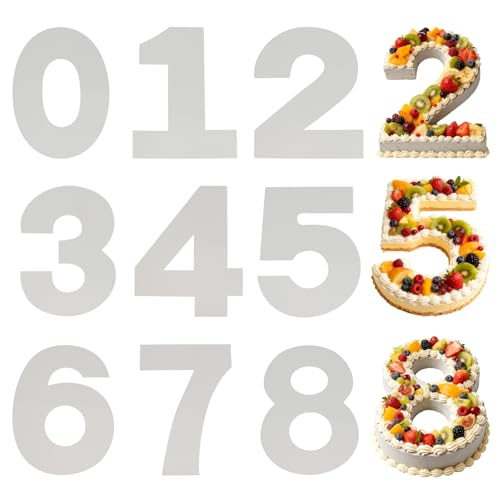 Number Cake Mold Baking Forms Moulds 9 Pieces 0-8 Cake Number Stencils 12 Inch Numbers Cake Pans Flat Plastic Mold Numerical Templates Cutting for DIY Cakes Cookies Pastry Home Party Supplies